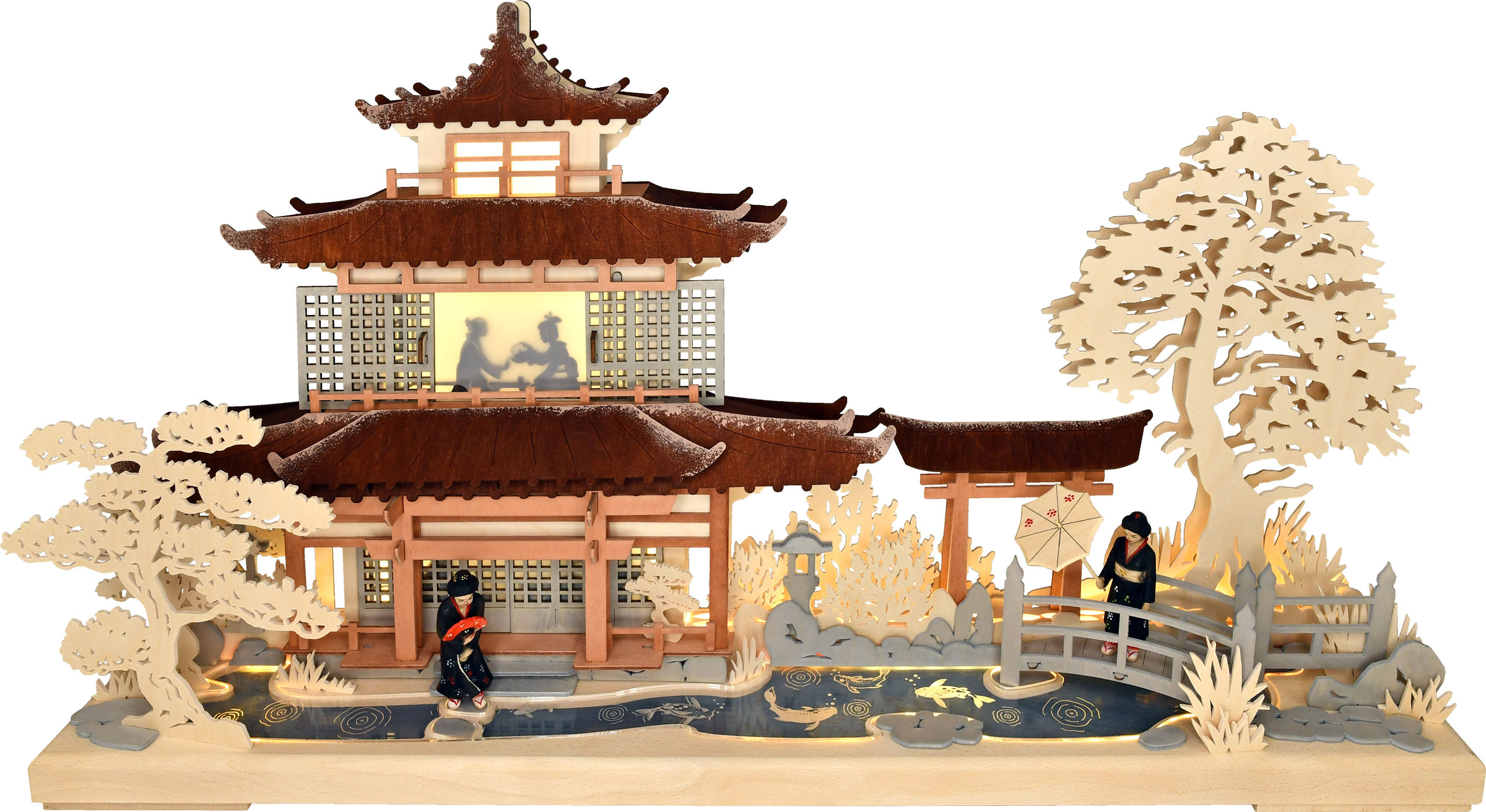 3D-ljusbåge Japan, stor, USB, naturlig sockel, rosé, LED-remsa, akrylglas