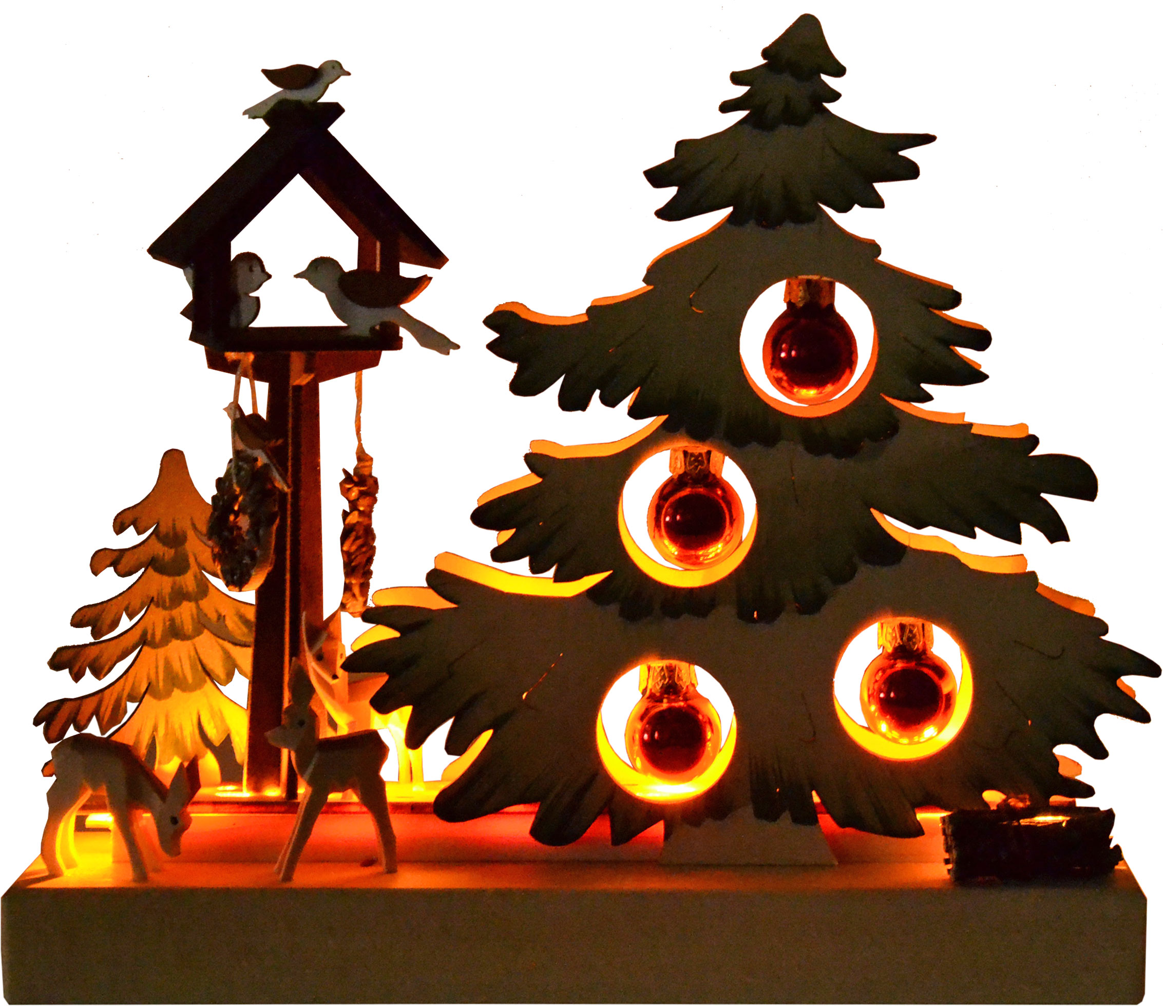 Table decoration Christmas tree with red baubles, green shaded